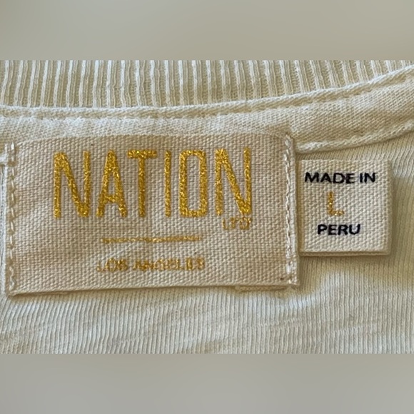 EUC NATION LTD 100% Pima Cotton Scoop Neck Short Rolled Sleeve T-Shirt L Cream - Picture 2 of 9